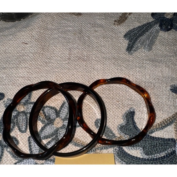 Tortoise Shell Bangle Bracelet Set of 3 Brown Resin Stackable - Picture 1 of 6